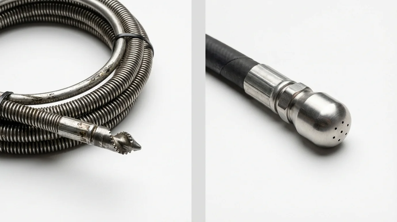 Drain snake cable and hydro jetting nozzle used for drain cleaning in Krum, TX