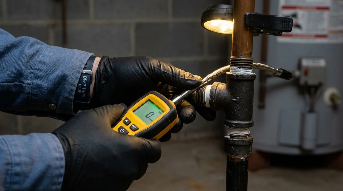 Gas leak detection with electronic sniffer by Johns Plumbing LLC in Krum