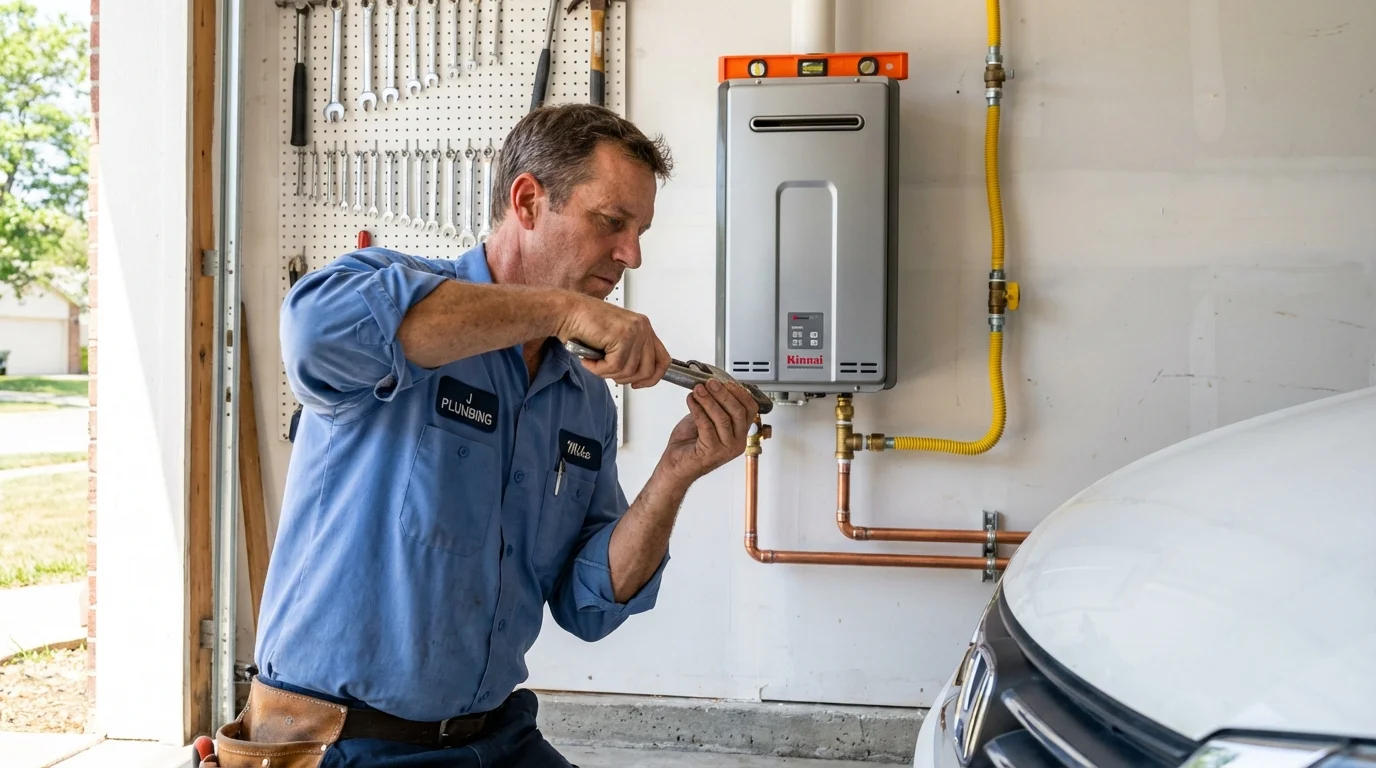 Tankless water heater installation by a Johns Plumbing LLC plumber in Krum